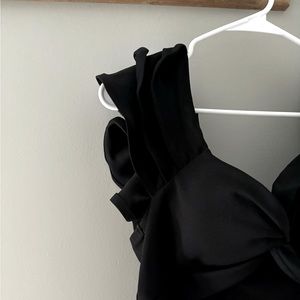 Statement-Sleeve Black Bodysuit